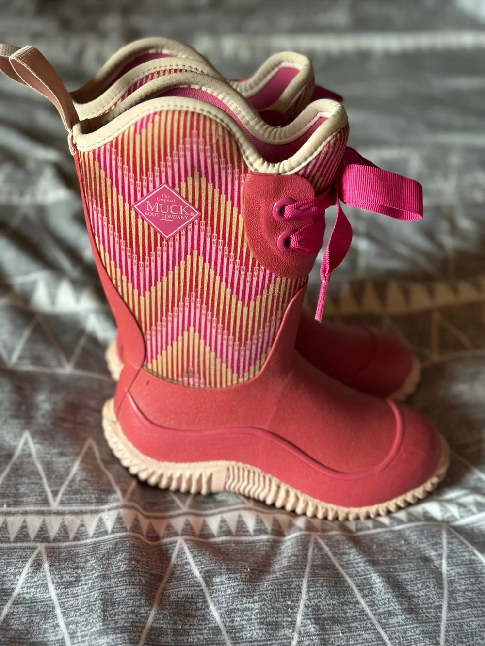 Kids Pink Waterproof Rain & Snow Boots with Ribbon Tie